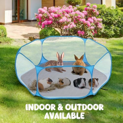 Pawaboo Small Animals Playpen with Pad, Blue+Gray