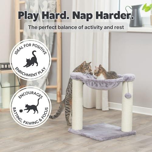 TRIXIE Baza 19.7-in Sisal Cat Tree with Plush Hammock and Toy, Gray