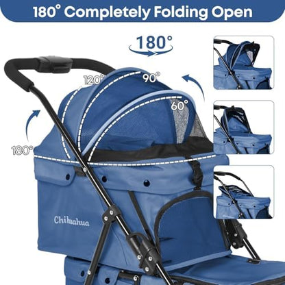 Double Pet Stroller for Dogs and Cats,Cat Strollers for 2 Cats,Navy Blue