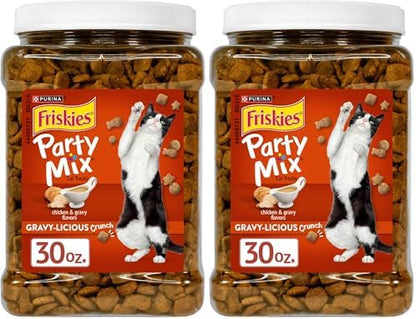 Friskies Purina Party Mix Gravy-Licious Crunch Chicken and Gravy Flavors Cat Treats - 30 oz Canister (Pack of 2)