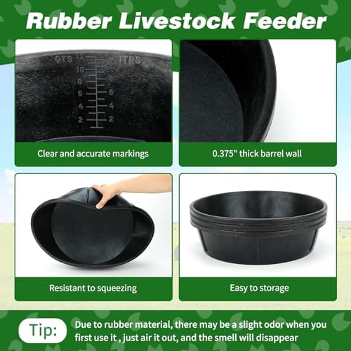 3Pcs Heavy Duty Rubber Feed Pan, 12Q/3Gal Horse Feed Bucket
