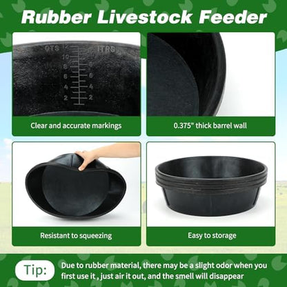 3Pcs Heavy Duty Rubber Feed Pan, 12Q/3Gal Horse Feed Bucket