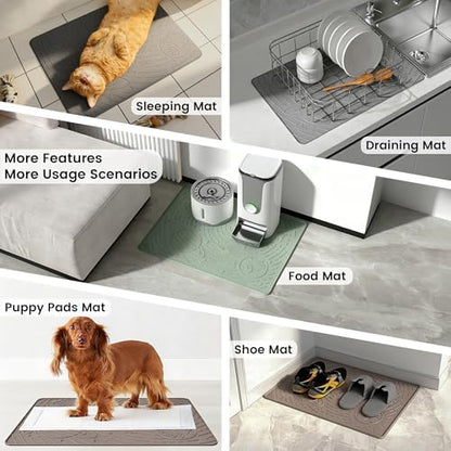 OHMO Large Cat Litter Mat 31.5x23.6" High Raised Edge Silicone, Sage Green