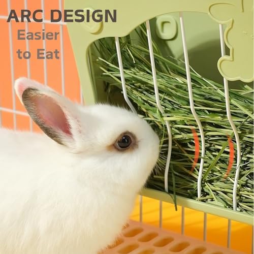 Rabbit Hay Feeder, 3-in-1 Feeding Set with Food Bowl and Hanging Funnel for cage, Hay Rack for Bunny Guinea Pig Chinchilla (Green)
