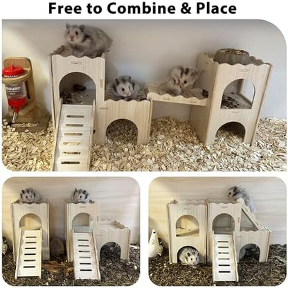 Large Hamster Hideout, Wooden Double-Decker Castle with Climb Ladder