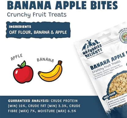 Treats, 100% All Natural Mini Bites for Rabbit Hamster Guinea Pig Chinchilla Pet Rat Mice Gerbil Bird Healthy Enrichment Bonding Rewarding (50g, Banana Apple Bites)