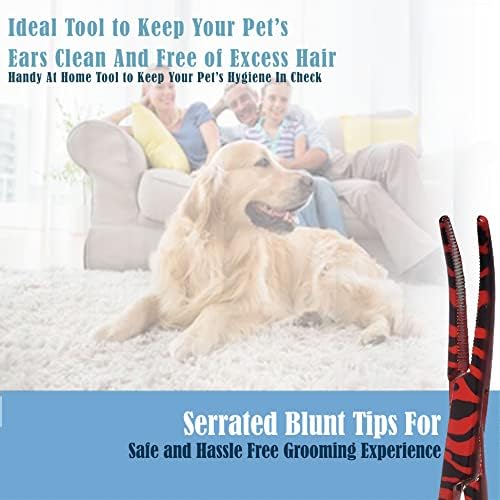 Dog Pet Ear/Nose Hair Puller Grooming Hemostat Locking Forceps Curved Pliers, 5.5" (14cm) Full Serrated Clamps Stainless Steel (Red Candy Swirls)