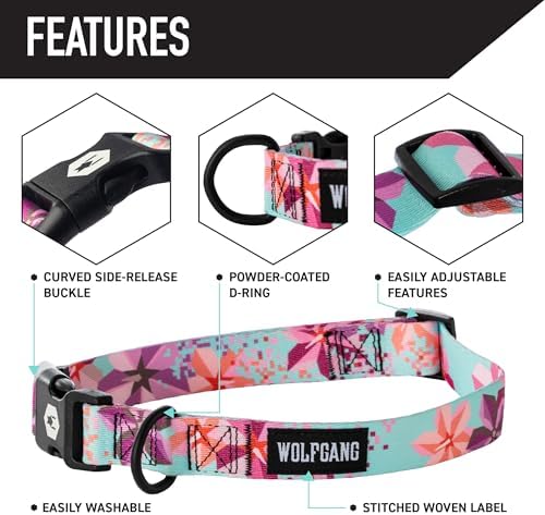 Wolfgang Heavy Duty Martingale Dog Collar with Quick Release Nylon Buckle for Walking & Training, DigiFloral Print, Medium
