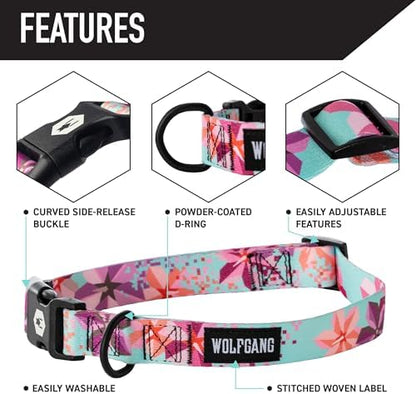 Wolfgang Heavy Duty Martingale Dog Collar with Quick Release Nylon Buckle for Walking & Training, DigiFloral Print, Medium