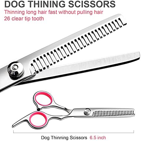 FAIGEO Dog Grooming Scissors Kit, Premium Stainless Steel Dog Shears with Curved Shears+Pink 4 Piece