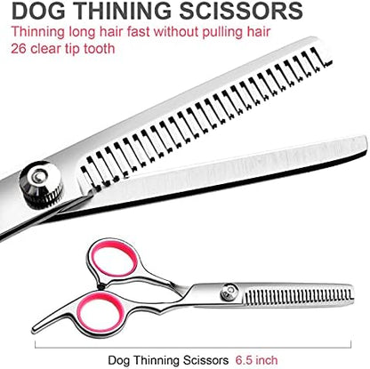 FAIGEO Dog Grooming Scissors Kit, Premium Stainless Steel Dog Shears with Curved Shears+Pink 4 Piece