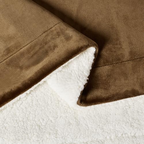 Amazon Basics Reversible Sherpa Throw Blanket, Soft Flannel and Plush, 50"x60", Brown