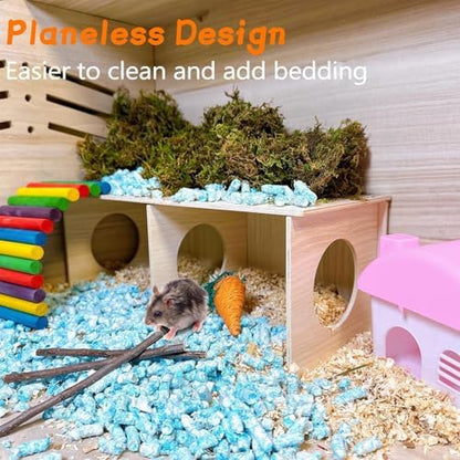Hamiledyi Wooden Hamster Tunnel 2-Chamber Hideout Tunnel Multi Chamber Exploring Toy Platform 11 x 5.3 x 4.3 Cage Accessories for Syrian Hamsters Rat Mice