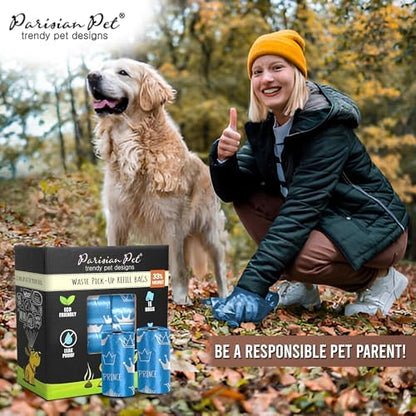 Parisian Pet Ecofriendly Dog Poop Bags Rolls - 320 Count Unscented Poop Bags For Dogs - Leakproof, Extra Thick, 16 Dog Waste Bags Refill Rolls - Prince Blue Doggie Poop Bags - Fits All Dispenser