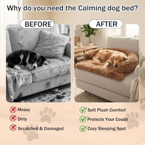 Calming Dog Bed for Couch, Thickened Plush Dog Mat with Raised Bolster