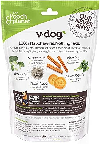 V-dog Dog Treats - Vegan Breathbone Teeth Cleaning Dental Bones - Fresh Breath - 8 Ounces - Minis - All Natural, Made in USA - 10 Bones - 3" Long - Easy to Digest