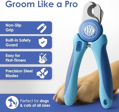 AKC Dog & Cat Stainless Steel Nail Clippers with Safety Guard and Nail File