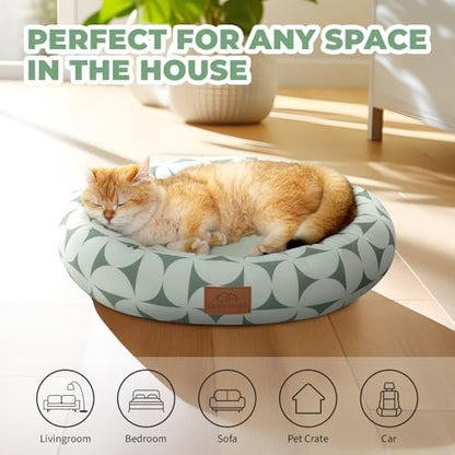 Zerbuger 20in Green Pattern Round Dog Bed Sofa for Dogs Cats, Washable