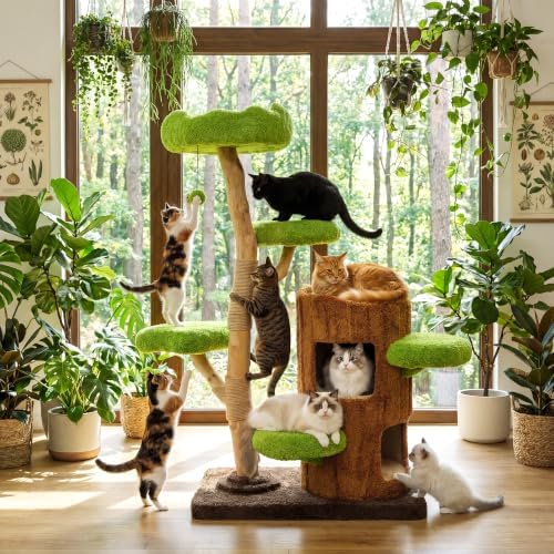 KAMABOKO 57" Tall Indoor Cat Tree, Large Tower with 2 Condos & Sisal Scratching Pad