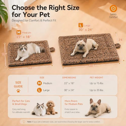 Self Warming Cat Pad for Cats and Small Dogs, Non Electric Thermal Pet Mat, Washable Soft Sleeping Mat with Non Slip Backing, Indoor & Sheltered Outdoor Use, 22 x 18 in, Brown/Black