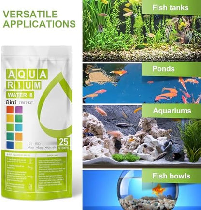 AAwipes Aquarium Ammonia Test Strips 8-in-1 |25 Strips | Quick & Accurate Water Testing Test pH, Ammonia, Alkalinity, Hardness, Chlorine, Nitrite, etc. (K02-25)