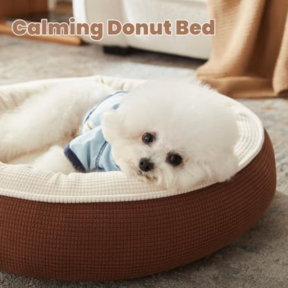 23 inches Soft Touch Fleece Donut Dog Bed for Small Dogs,Coffee