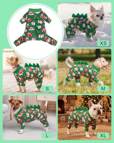 CuteBone Dinosaur Costume Halloween Christmas Dog Pajamas, Stretchy Spandex Crystal Velvet Sleepwear Coat for Small Dogs, Soft & Warm Pet Outfit Clothes for Cold Weather, Cozy Pullover Design COSP27XL