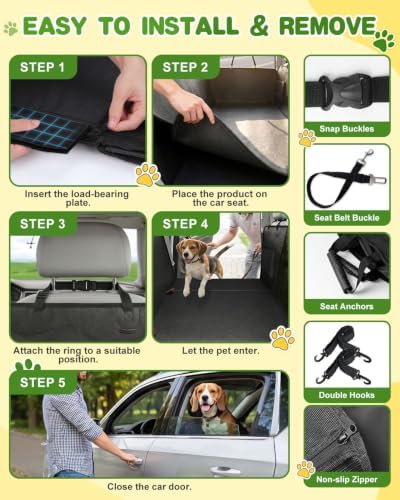 Victoper Dog Car Seat Cover, 600D Heavy Dute Car Seat Cover for Dogs Pets,100% Waterproof Anti-Scratch Nonslip Dog Hammock for Cars, Hard Bottom Seat Covers Protector for Sedan SUV Truck PU Leather