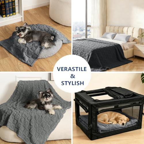 gogobunny Pet Blanket for Dogs Cats, 300GSM Ultra Soft Coral Fleece Blanket, Washable Small Dog Cat Blanket, Calming Crate Mat, Furniture Protector for Couch Bed Car Seat, Grey, 30x40IN