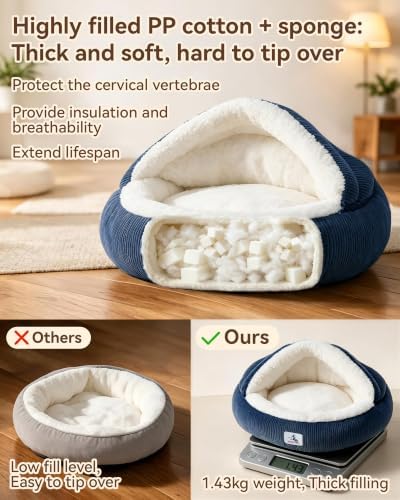 Calming Cozy Dog Cave Cover Bed, Burrow Small Doggy Anti Anxiety