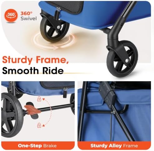 Foldable Pet Stroller Small Dogs Cats Up to 70 lb All-Terrain, Blue
