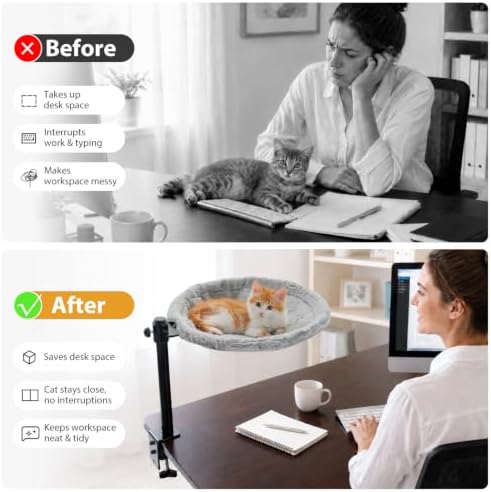PAWZ Road Cat Desk Bed Hammock 360° Roataion & Height Adjustable, Gray
