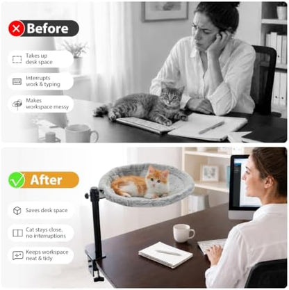 PAWZ Road Cat Desk Bed Hammock 360° Roataion & Height Adjustable, Gray