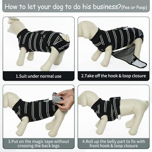 Kuoser Dog Surgery Recovery Suit, Soft Breathable Dog Recovery Suit for Female Spay Male Nueuter, Anti Licking Puppy Onesie Pet Surgical Suit for Dogs Abdominal Wounds Skin Disease, Black Strips M