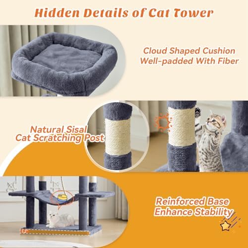 Large 66 Inch Cat Tree Tower with Sisal Scratching Post