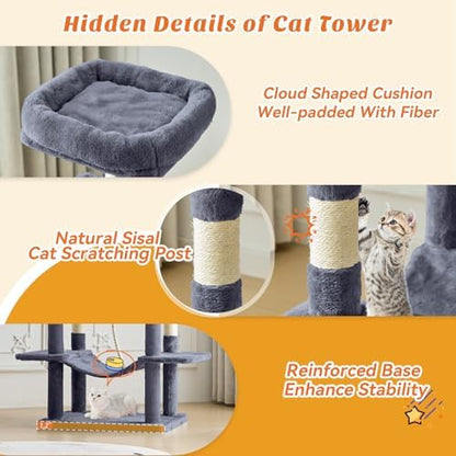 Large 66 Inch Cat Tree Tower with Sisal Scratching Post