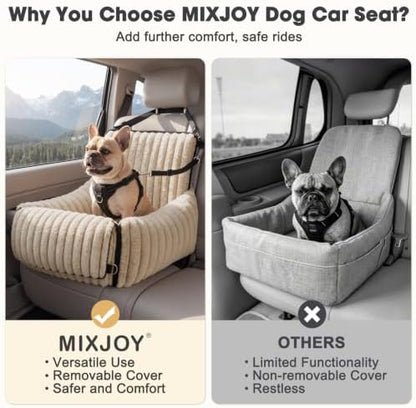 MIXJOY Dog Car Seat for Small/Medium Dogs up to 23 lbs, Multi-Functional Dog Carrier for Car with Detachable Washable Cover, Pet Travel Bed with Clip-On Safety Leash, Brown