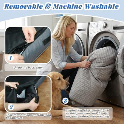 GGIB Cooling Dog Bed Mat with Bolster Pillow Washable Dog Couch Cover Breathable Summer Pet Couch Bed Protector Indoor(Small, Cooling Grey)