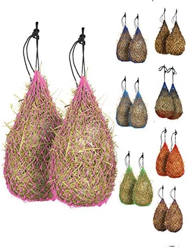 Majestic Ally 2 pcs Slow Feed 42” Hay Net for Horses, Strong Small 2x2” Holes, Nylon Rope Hanging, Adjustable Travel Feeder for Trailer and Stall, Simulates Grazing, Reduce Waste