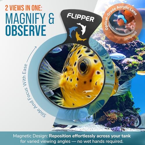 FLIPPER DeepSee Nano 3″ Magnetic Aquarium Viewer – Optical-Grade Magnifying Lens for Clear Underwater Viewing – Reef & Freshwater Tank Accessory for Fish, Coral & Aquascapes (Up to 3/8″ Glass) – Black