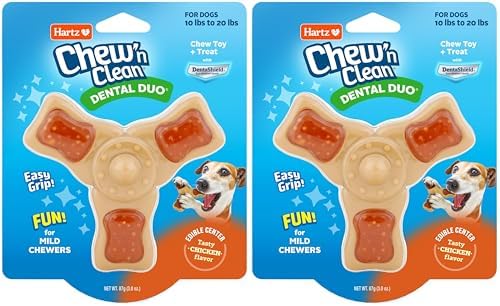 Hartz Chew ‘n Clean Chew Toy and Treat in One Chicken Flavored Tri-Point Dog Toy, Small (Pack of 2)