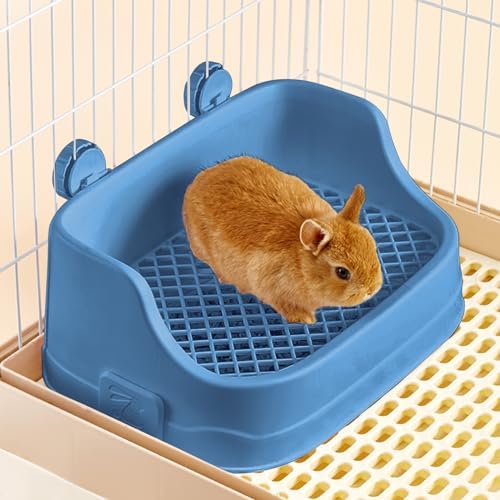 Rabbit Litter Box, Small Animals Litter Tray for Cage Detachable Bedding Litter Pan Potty Toilet Trainer Corner for Pet Rabbits Guinea Pigs Hamsters Chinchillas (Blue)