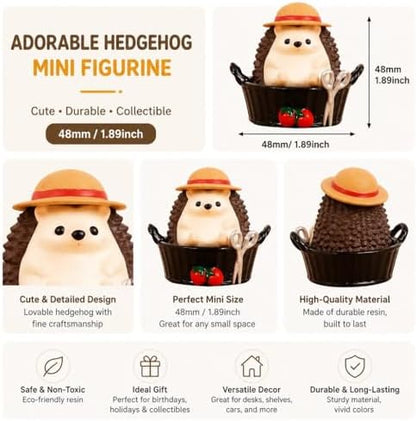 Dark Brown Hedgehog Pen Holder, Cute Resin Basket Desk Decor