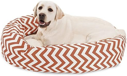 Majestic Pet 40 Inch Chevron Sherpa Calming Dog Bed Washable – Cozy Soft Round Pet Bed with Spine for Head Support - Fluffy Donut Bed 40x29x9 (inch) – Large - Burnt Orange
