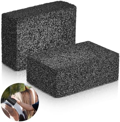 Foilswirl 2 Pcs Slick and Easy Horse Grooming Block, Quartz Stone Pets Hair Remover Grooming Tool Rock Reusable Dog & Cat Hair Cleaner for Carpet Upholstery Auto Interiors 3.9 x 2.8 x 1.5 Inch