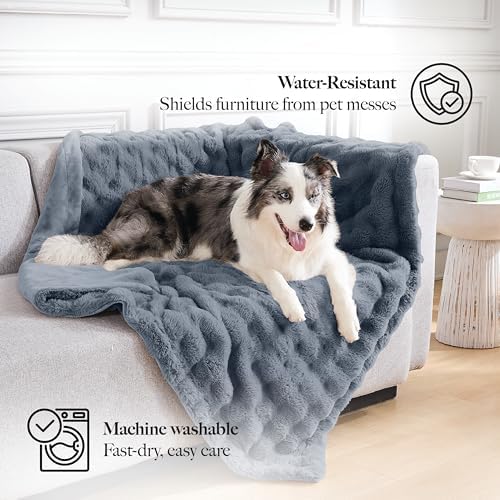 Modern Threads Water-Resistant Faux Rabbit Fur Pet Blanket for Dogs & Cats – Ultra-Soft Couch, Bed & Crate Protector, 30x40 Navy Blue