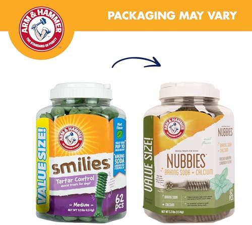 Arm & Hammer Nubbies Dental Dog Treats, Mint Flavor, 62 Count Bucket