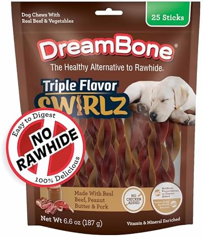 DreamBone Triple Flavor Swirlz Rawhide-Free Dog Treats, 25 Count