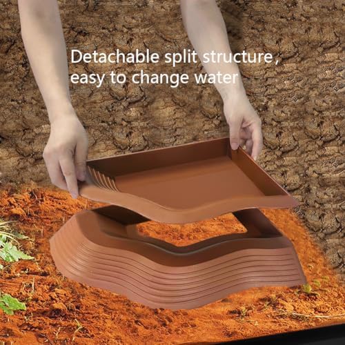 3 Pcs Large Tortoise Water Dish with Ramp Leaf Tortoise Water Food Bowls Reptile Water Dish Amphibians Habitat Accessories for Lizard Turtle Horned Frog Brown