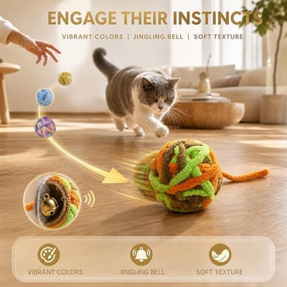 Cat Toy Yarn Ball with Bell Inside, 9Pcs Colorful Interactive Kitten Toys for Indoor Cats Play and Kitten Training, Includes 1.77" 1.57" 1.18" Balls